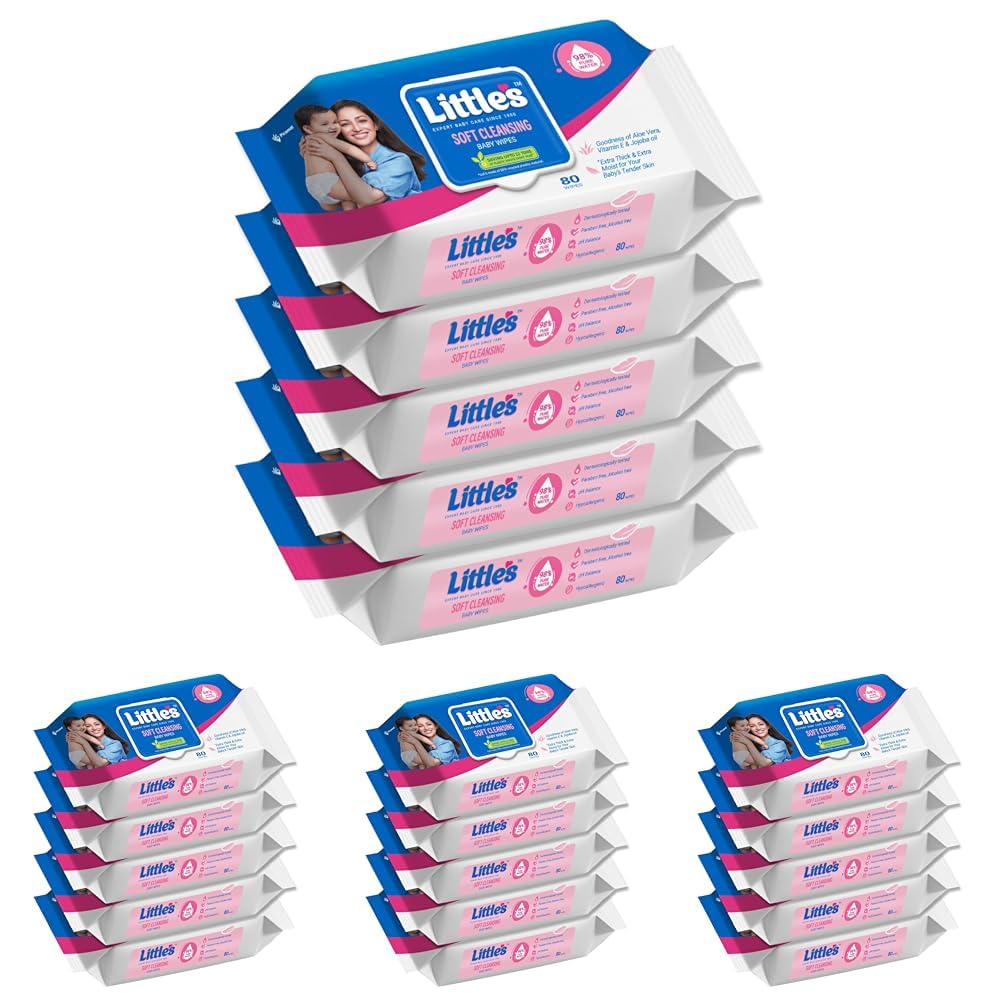 Little's Soft Cleansing Baby Wipes with Lid | 80 Wipes x Pack of 20-400 Wipes | Extra Thick & Moist Wet Wipes for Baby's | Prevents Rashes & Redness with Goodness of Aloe Vera, Vitamin E & Jojoba Oil-picture-22
