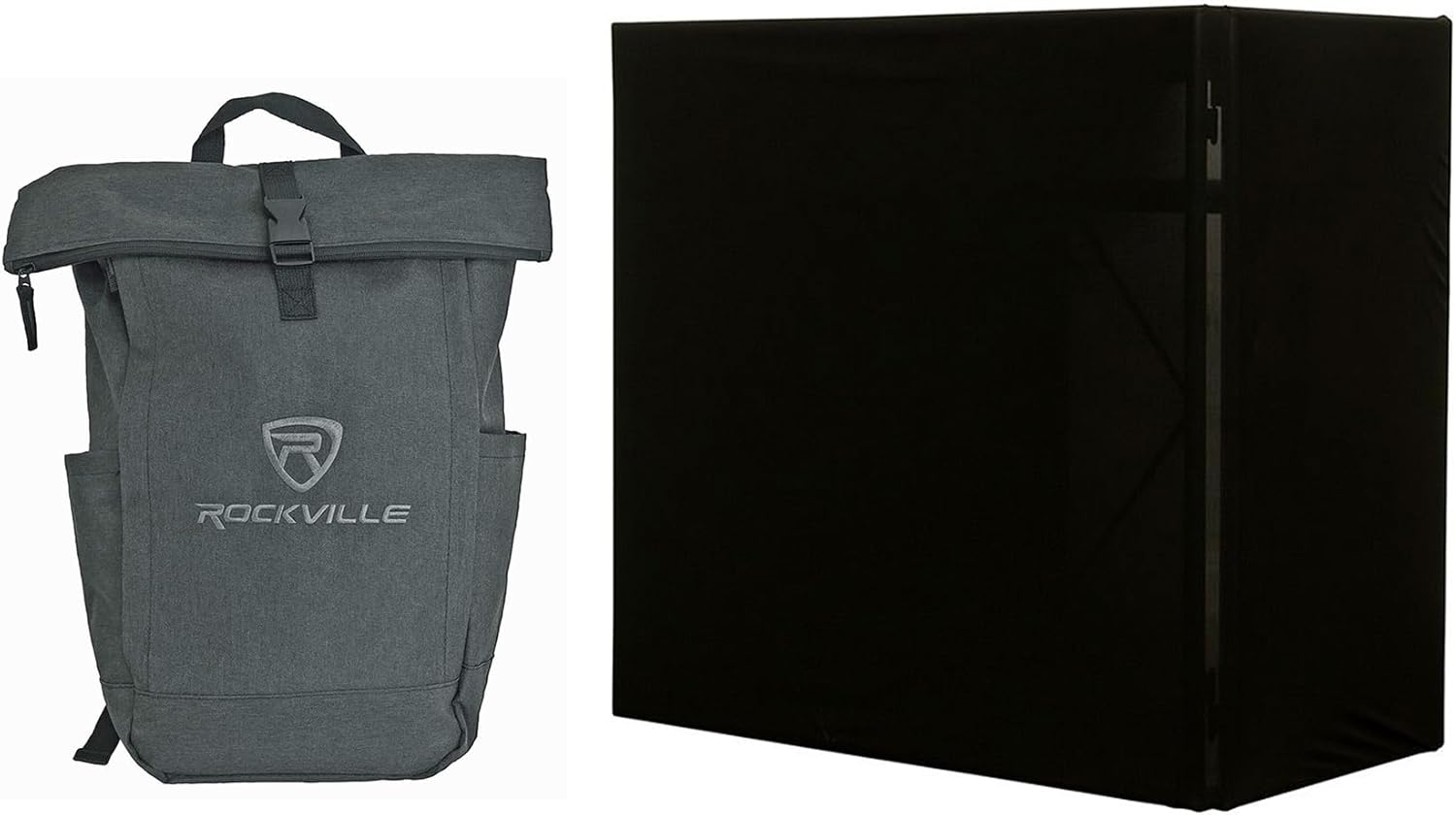 American DJ Pro Event Table Scrim BLK Bundle: Black Scrim Cover for Pro Event Table II MB DJ Facade Booth, RPAK Charcoal Backpack Bag with Padded Laptop Pocket, 2-items