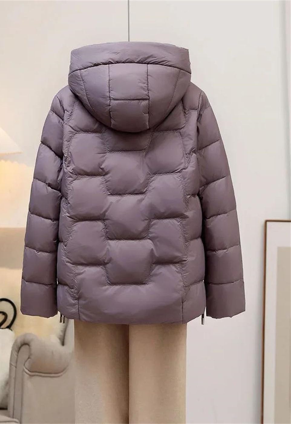 Women’s White Duck Down Jacket Hooded Warm Winter Coat Casual Solid Outwear