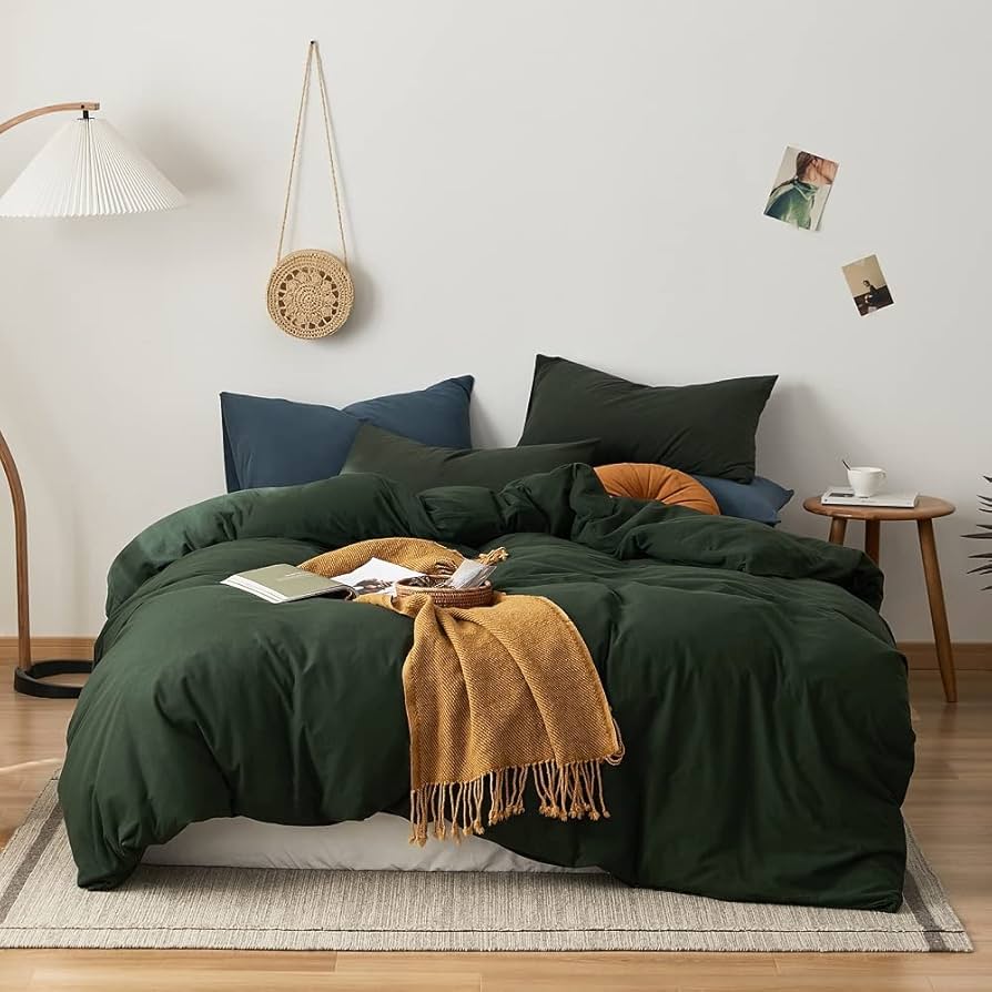 Amazon.com: AMWAN Dark Green Duvet Cover 100% Jersey Knit