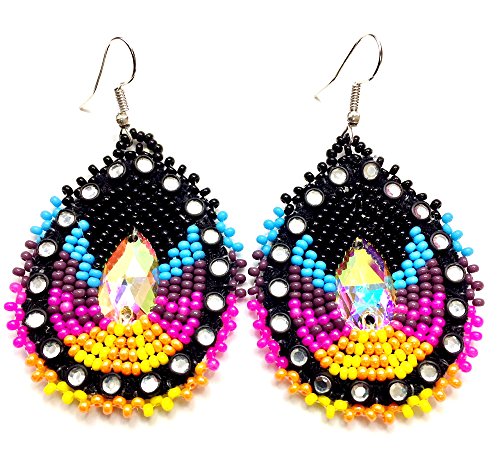 Handmade Native American Inspired Beaded Teardrop Earrings (Pink)