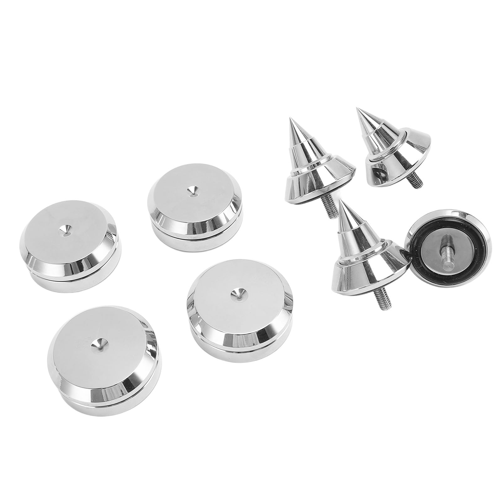 4 piedini isolanti per altoparlanti, con filettatura M6, in lega d’alluminio argentata, per altoparlanti, amplificatori, lettori CD e DVD; punte antivibrazione con base in