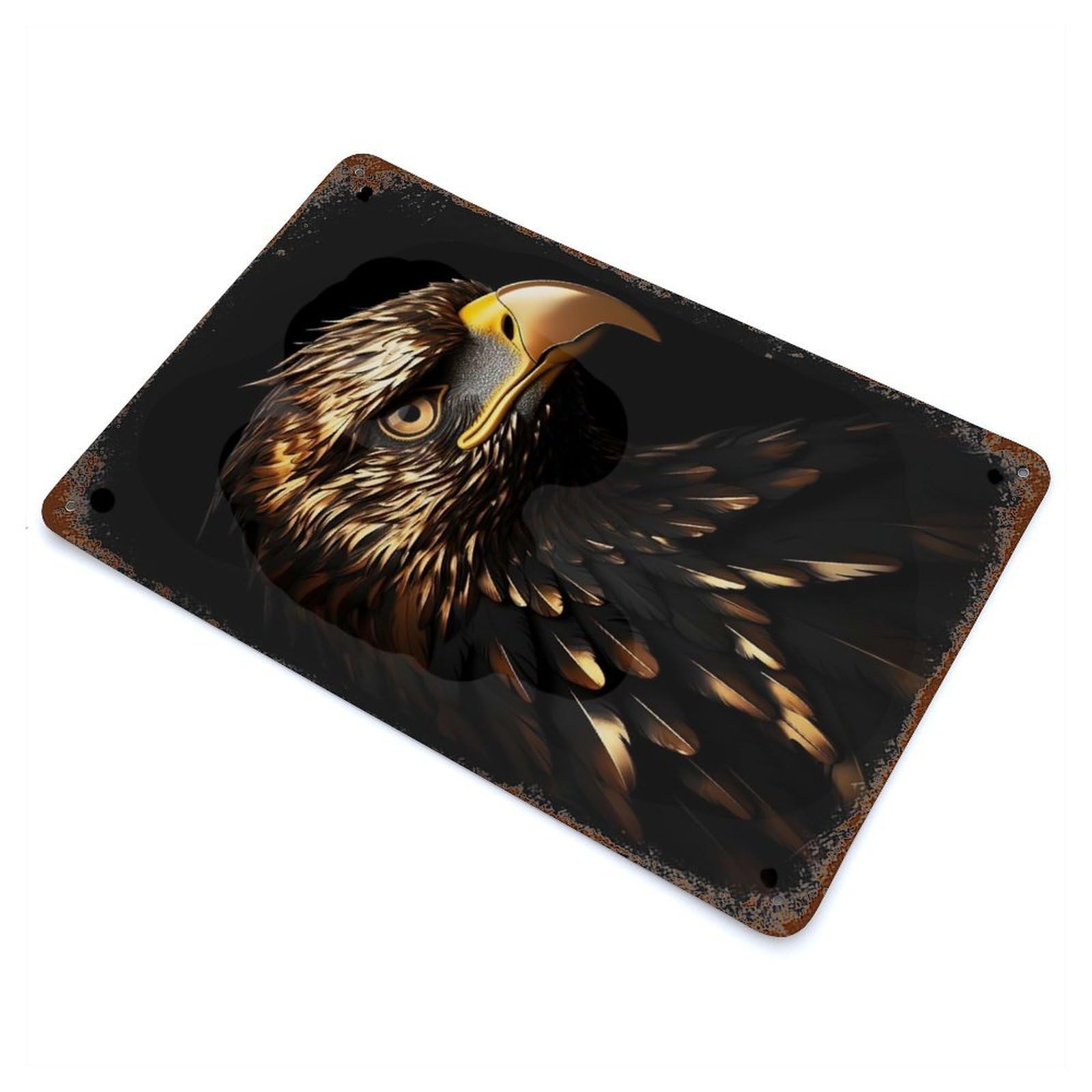 Vintage Rust Metal Sign with Eagle Gold Black Animals Design 11.8"x7.9", for Shed, Workshop And Garage Wall Decor, Classic Wall Plaque