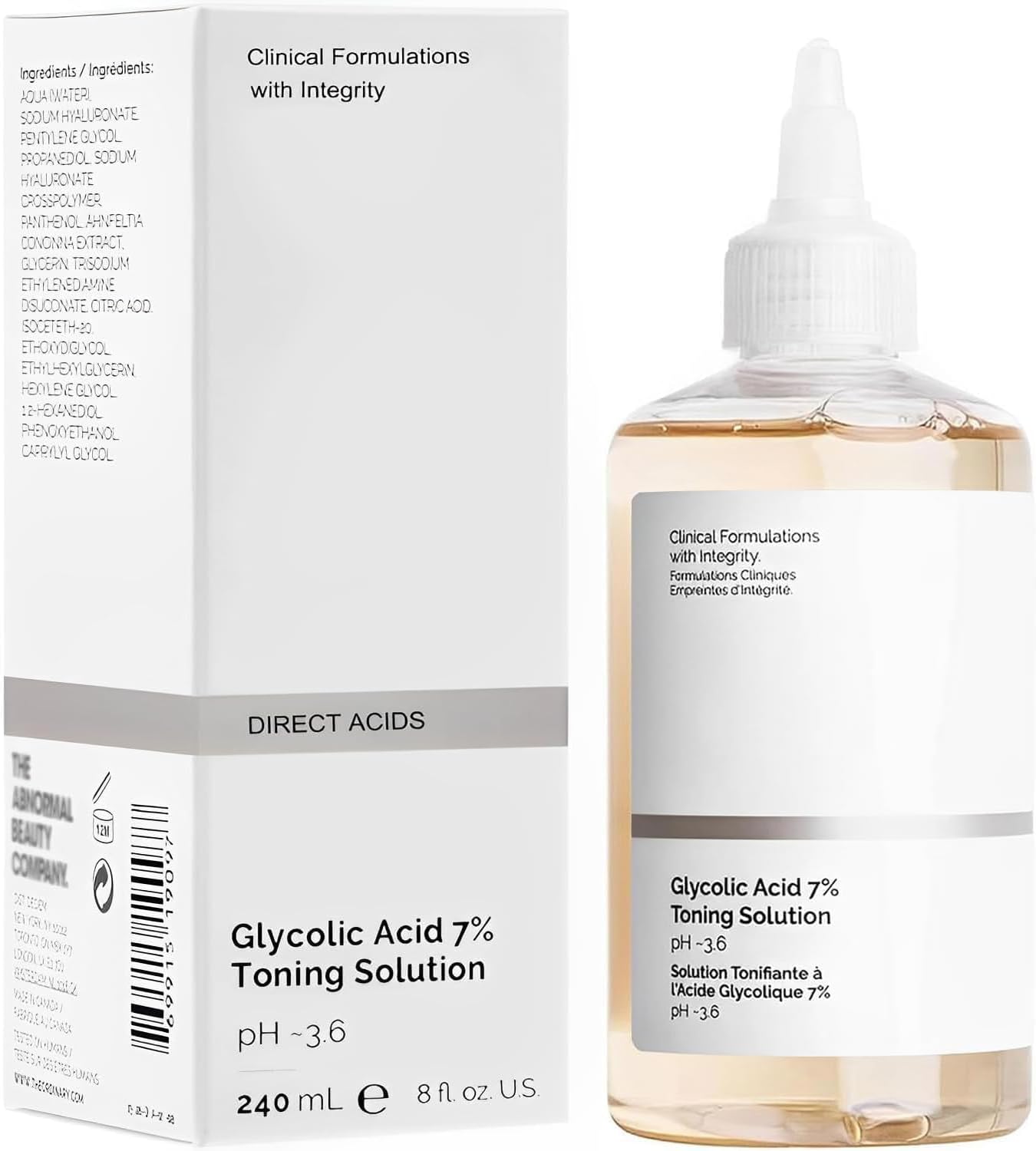 8.0 Fl Oz Ordinary Glycolic Acid Toning Solution, 240ML Ordinary Glycolic Acid 7% Toner, Ordinary Glycolic Sour 7% Toning, KeepThe Skin Moist, Exfoliating Serum for Face