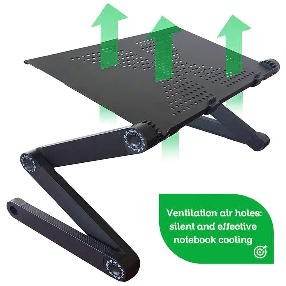 Table de Lit Pliable, Table Portable pour Ordinateur Table d’Ordinateur Plateau de Service Pieds réglables en Hauteur avec tiroir et Trous de Ventilation (54 * 27 * 4.5 cm-Noir)