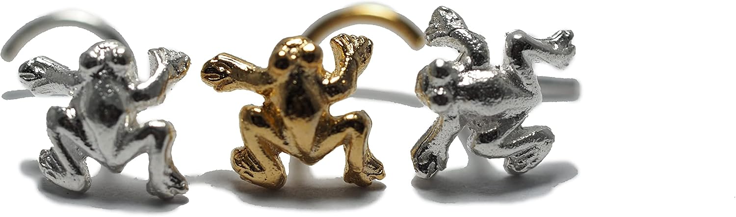 18, 20 Gauge sterling silver Frog Earring, nose stud/Jewelry Nose Stud, Silver Nose ring, Nose Piercing, Body Jewelry (18 gauge/silver L bend)