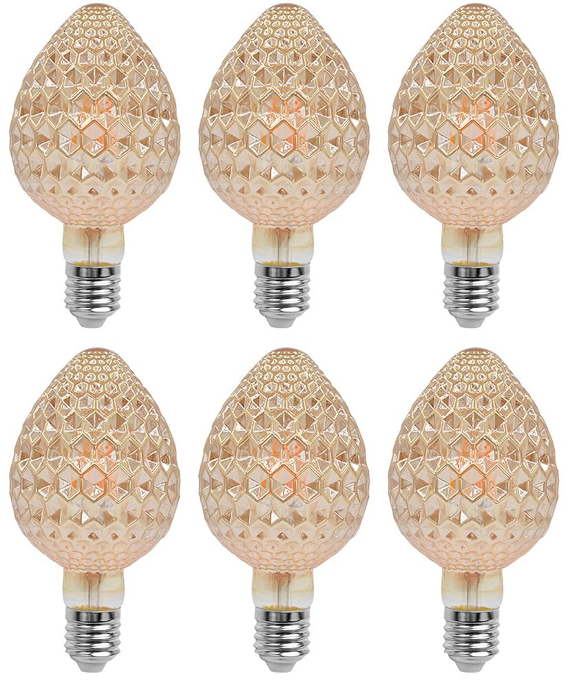 Vintage G95 LED Filament Bulb, Decorative LED Edison Bulb, Strawberry Shaped Light Bulb. 4W (40W Equivalent) E27 400LM, 2700K Warm White, Gold Tint Amber, Pack of 6 (Pack of 6)