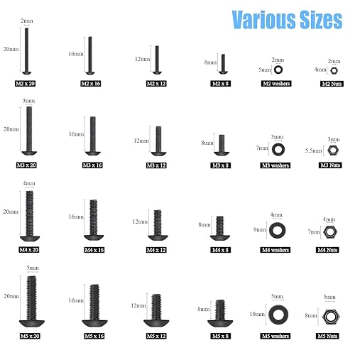 Miniatura 3 de DYWISHKEY 1220 piezas M2 M3 M4 M5 acero de aleación de grado 109 tornillos de cabeza hexagonal tuercas arandelas kit surtido con llaves hexagonales