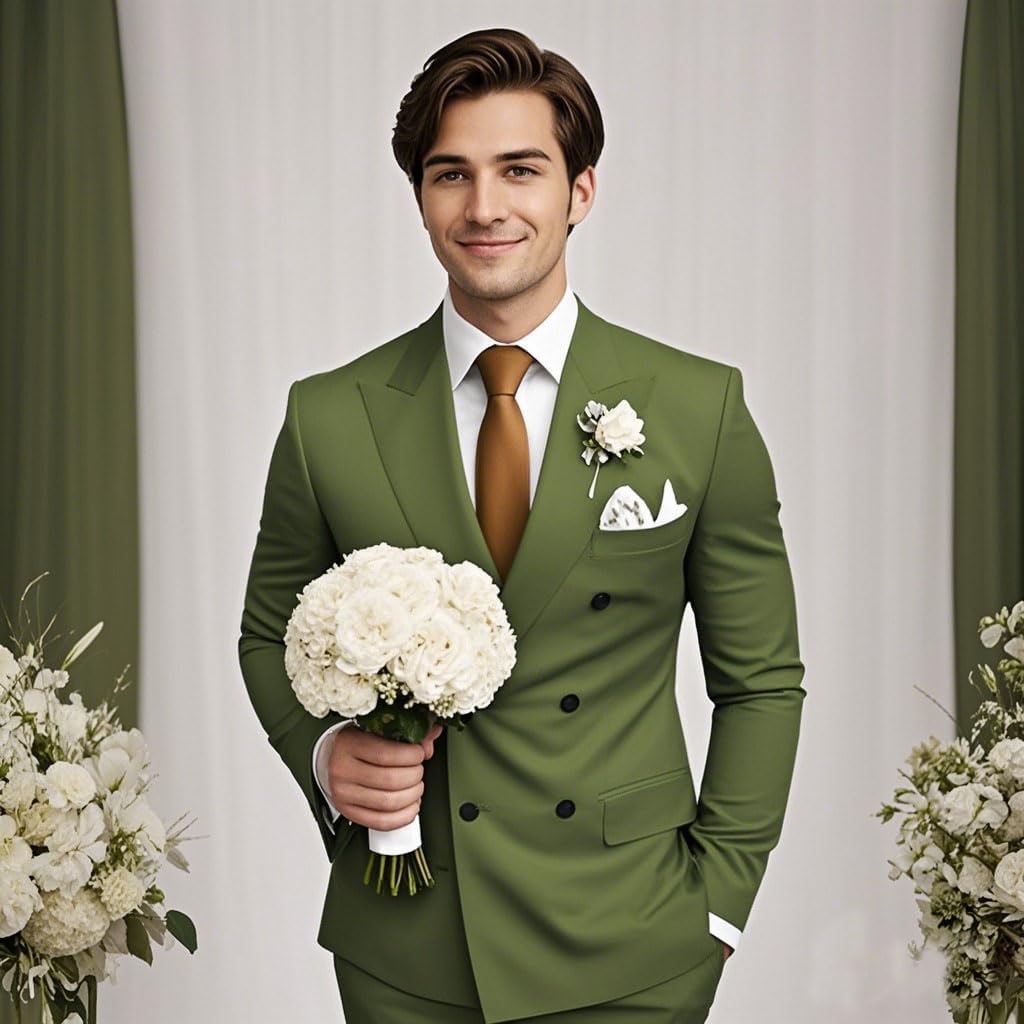 Men Suits 3 Piece Double Breasted Suit Men Slim Fit Blazer Jacket Pants Sets Wedding Prom Suit