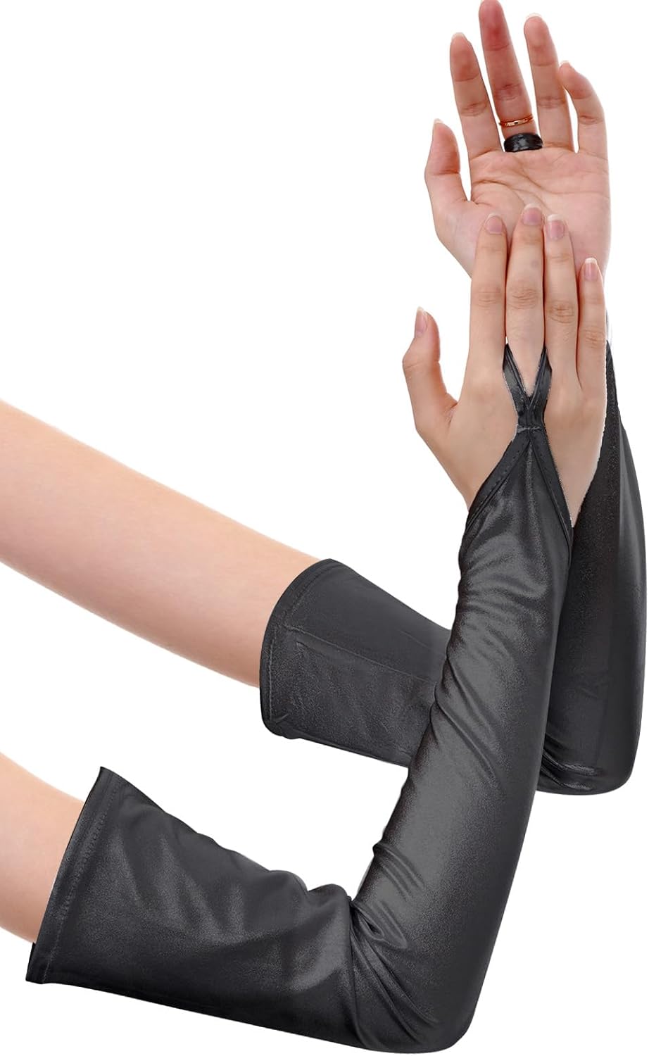 Tayfremn Metallic Gloves Women Costume Fingerless Gloves Halloween Girl Long Elastic Shiny Cosplay Party Accessories - Image 2