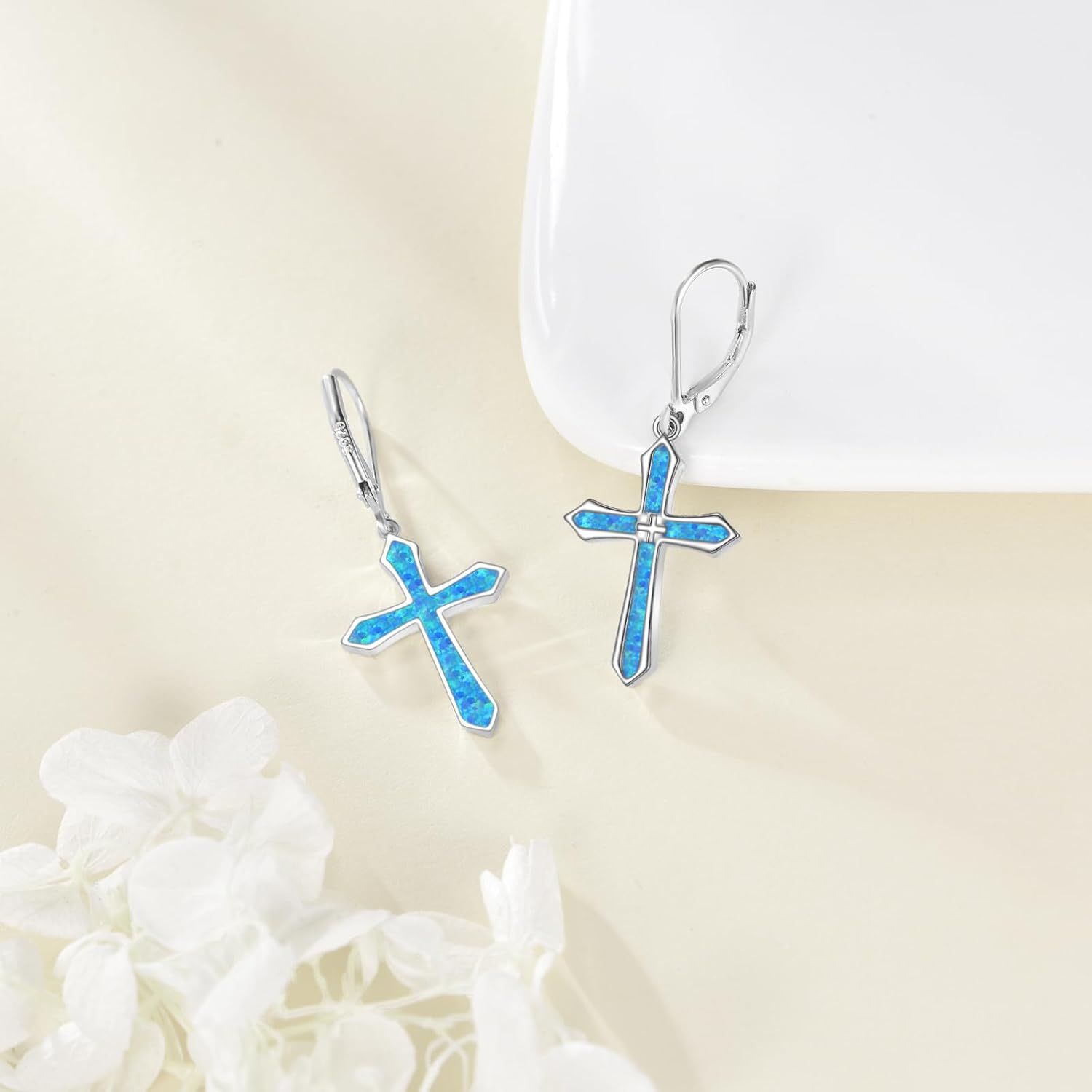 Cross Dangle Earrings Sterling Silver Opal Cross Jewelry for Women Religious Dangle Jewelry for Women Christian Gifts - Image 2