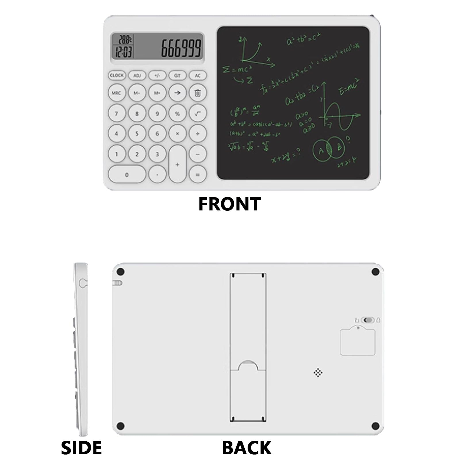 Calcolatrice Scientifica Grafica con Tablet da Scrittura Cancellabile Display LCD a 10 Cifre Calcolatrice Piccola 27×16.9cm，per Ufficio Scuola，Bianco，Giallo(White)
