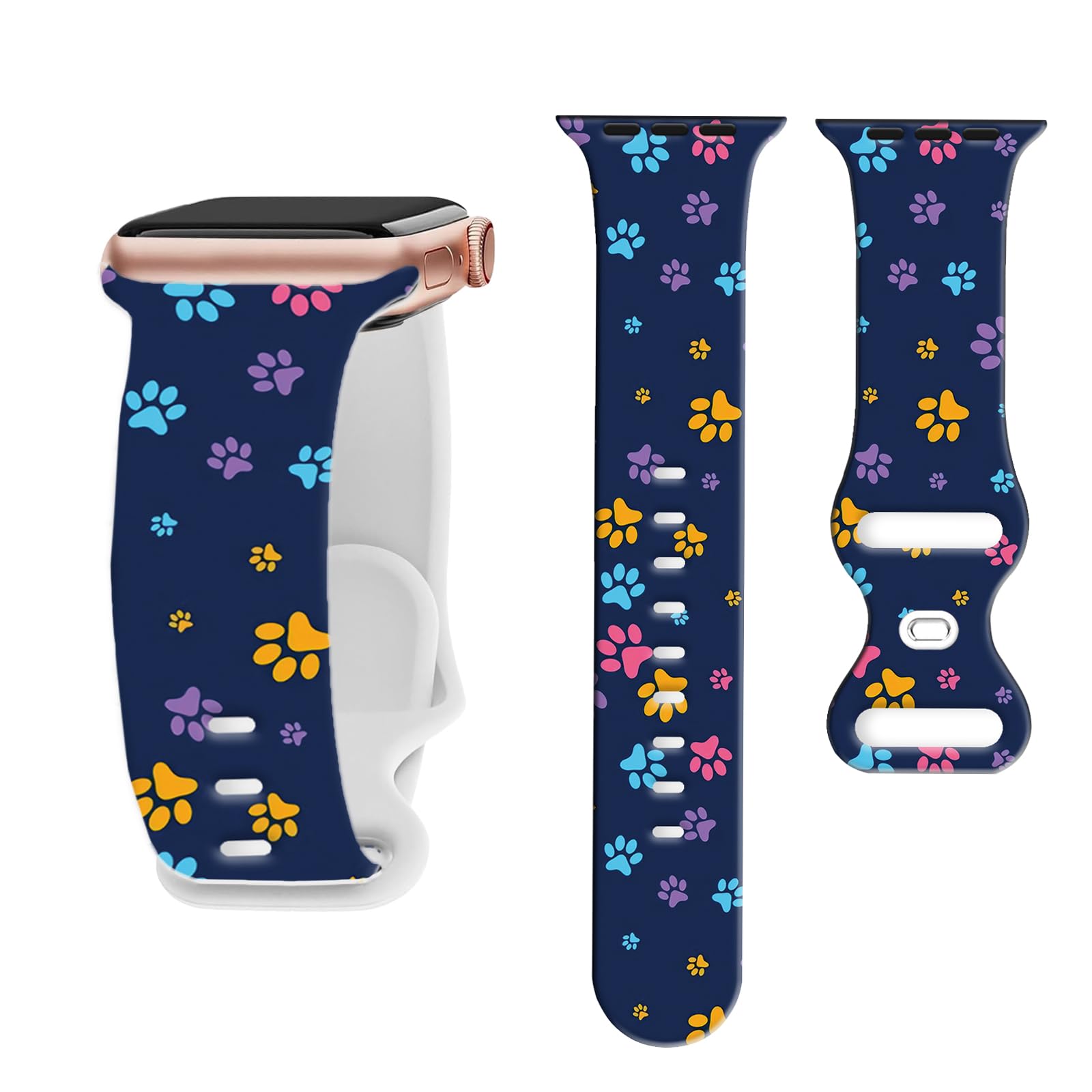 Sport Band Animal Print Compatible With Apple Watch Bands 49mm 45mm 44mm 42mm 41mm 40mm 38mm Women Men Girl ?Silicone Paw Print Design Replacment Strap For Iwatch Series 9,8,7,6,5,4,3,2,1,Se