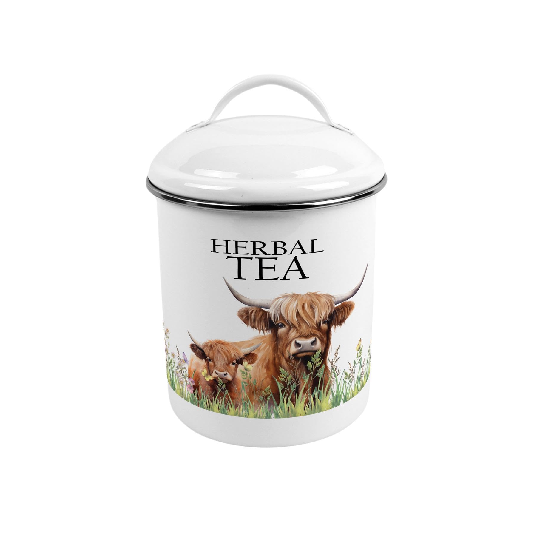 Highland Cow & Calf Metal Herbal Tea Canister - Stylish Kitchen Caddy Gift