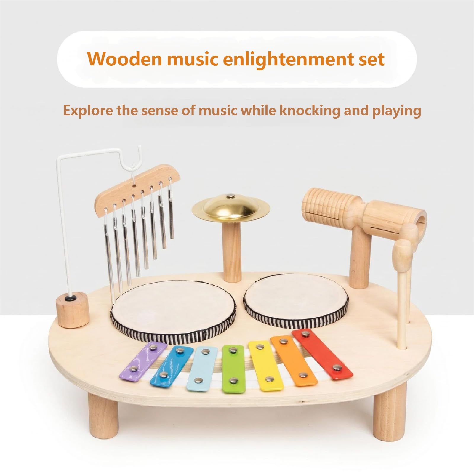 Musik Spieltisch mit Trommel und Xylophon, Percussion Set aus Holz für Familienrhythmus und Vorschulaktivitäten 3 Jahren für den täglichen Gebrauch zu Hause