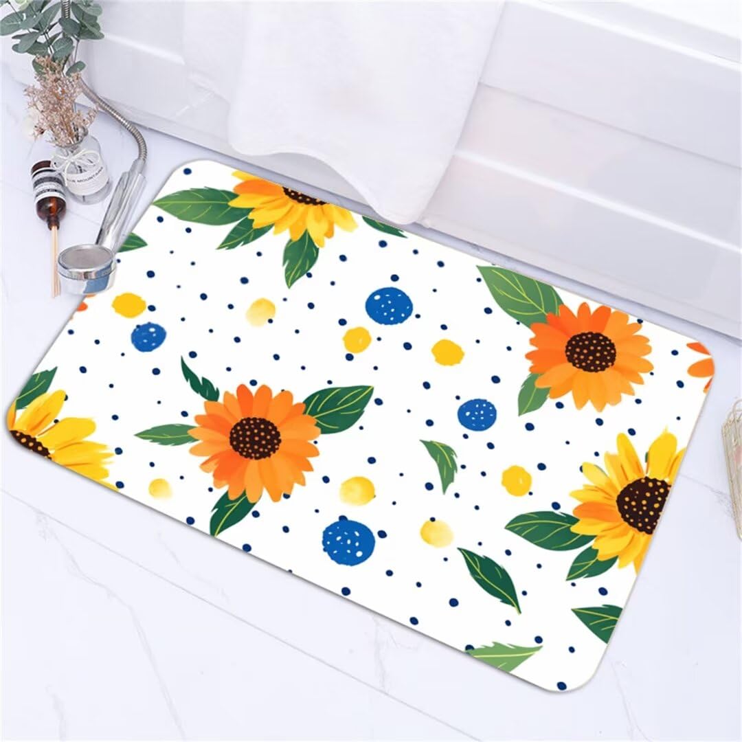Alfombra de Baño Antideslizante 120x180cm Súper Absorbente Alfombras Ducha Alfombrilla Baño Cocina Secado Rápido Antideslizante Suave Lavable Alfombra Grande de Piedra para Baño Bañera Ducha Sunflower