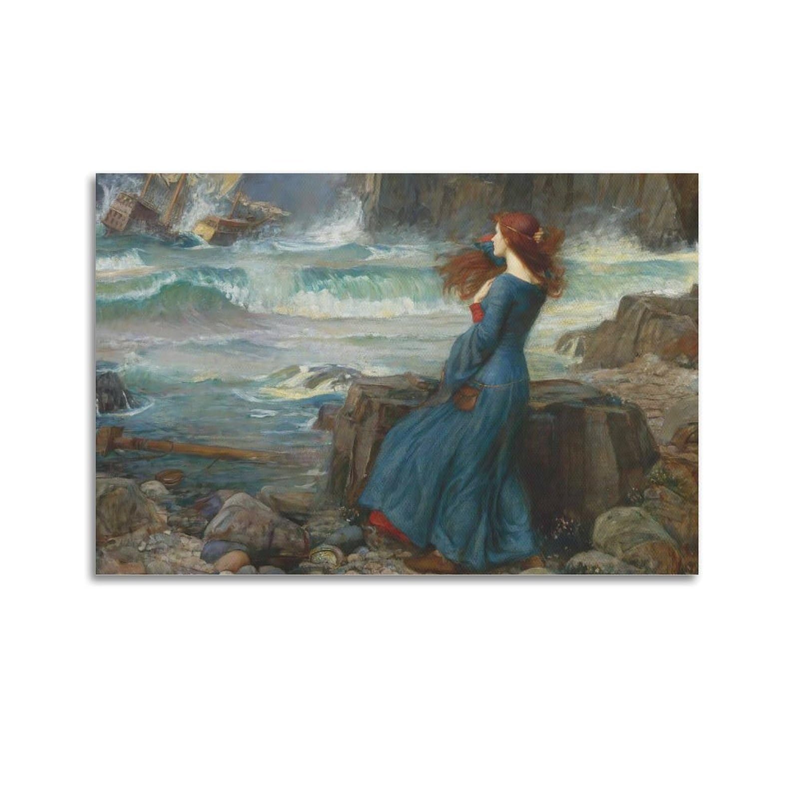Ymxsdimds Unframe-Style Miranda-The Tempest By John William Waterhouse Painting Poster Canvas Wall Art Picture Prints Hanging Photo Idea Decor 24X36inch(60X90cm)