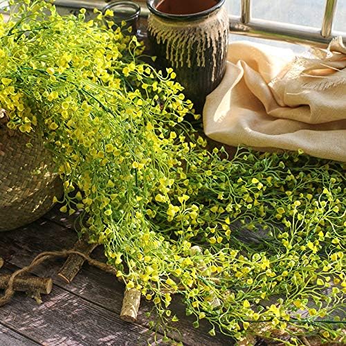 Shiwaki 2Pcs Imitation Admiralty Willow Wall Hanging Rattan Flower Vine Wall Home Garden Wedding Decor Vine (Yellow) - Image 4