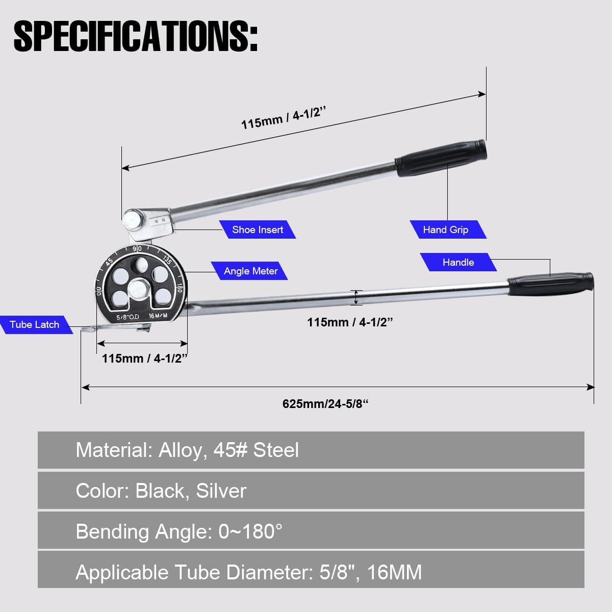Tubing Bender ECUTEE 5/8 Heavy Duty Pipe Bender 180 Degrees Manual Tubing Bending for Metal Aluminum Copper Tubing