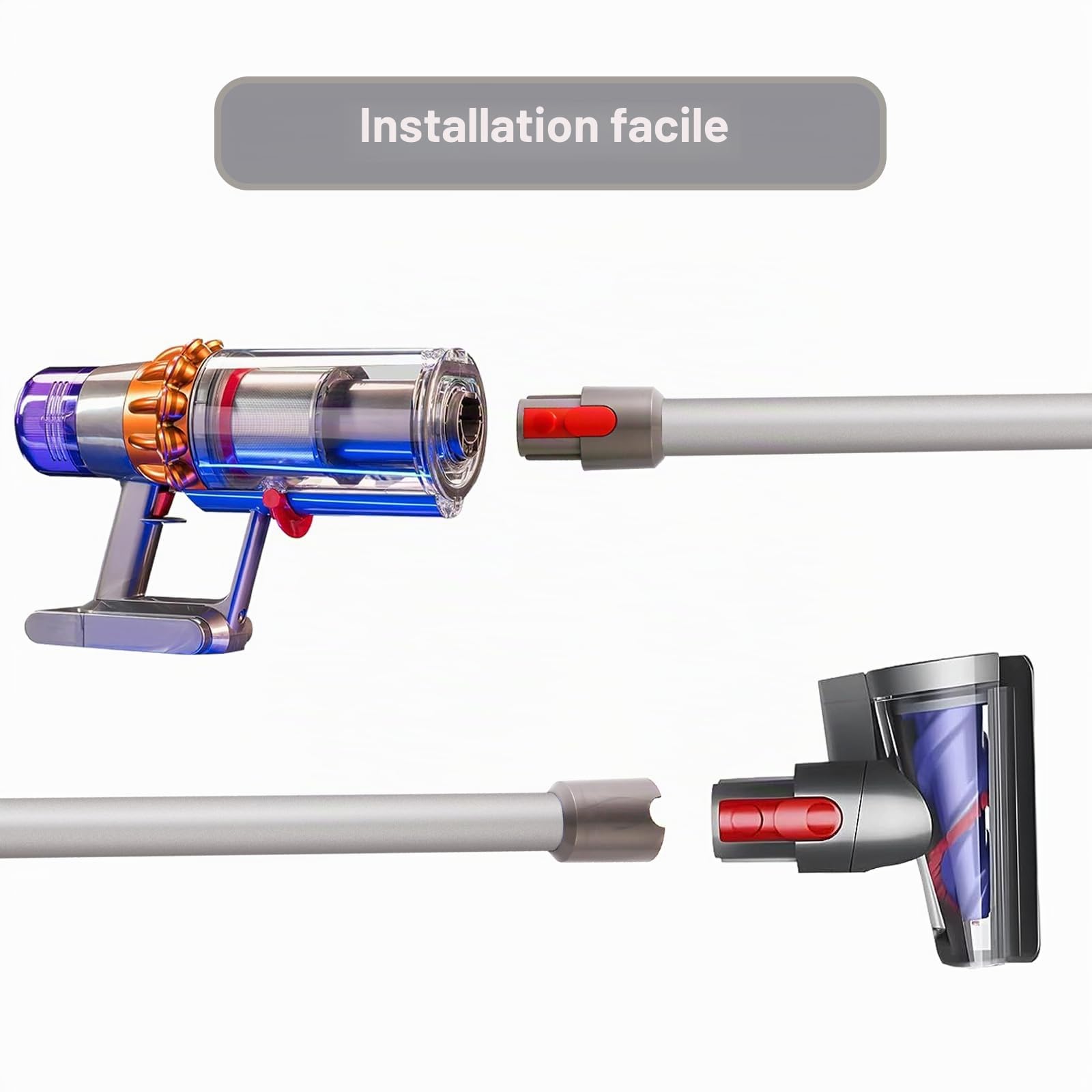 Tube Extension Pour Dyson V11 V10 V15 V8 V7 Aspirateur, Tube d'extension Pièces Détachées Longueur 73 CM (Argent)