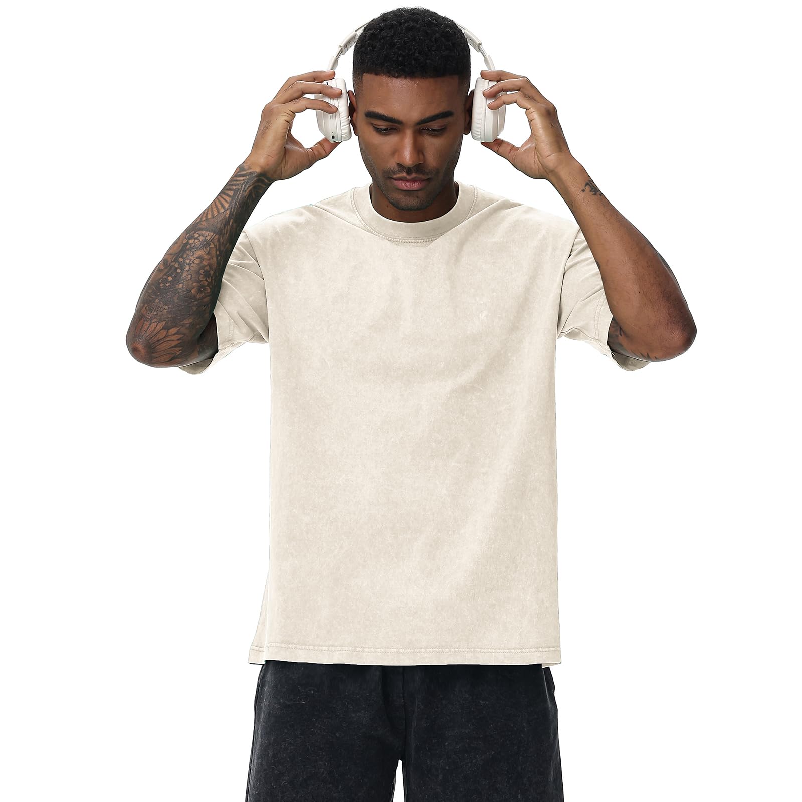 Herren Oversized Baumwolle T-Shirts Loose Fit Vintage Washed Tee Unisex Kurzarm Casual Shirts Tops