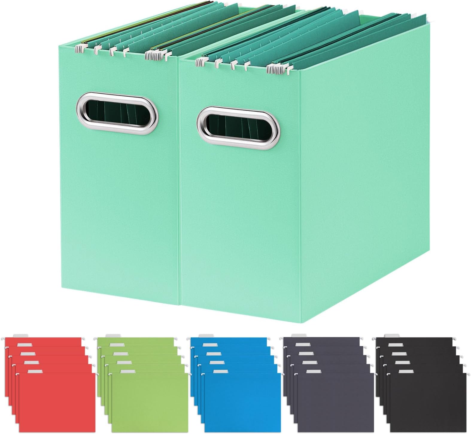Oterri 2 Pack Mint Green File Organizer, Small Storage Box and 25 Pack Hanging File Folders