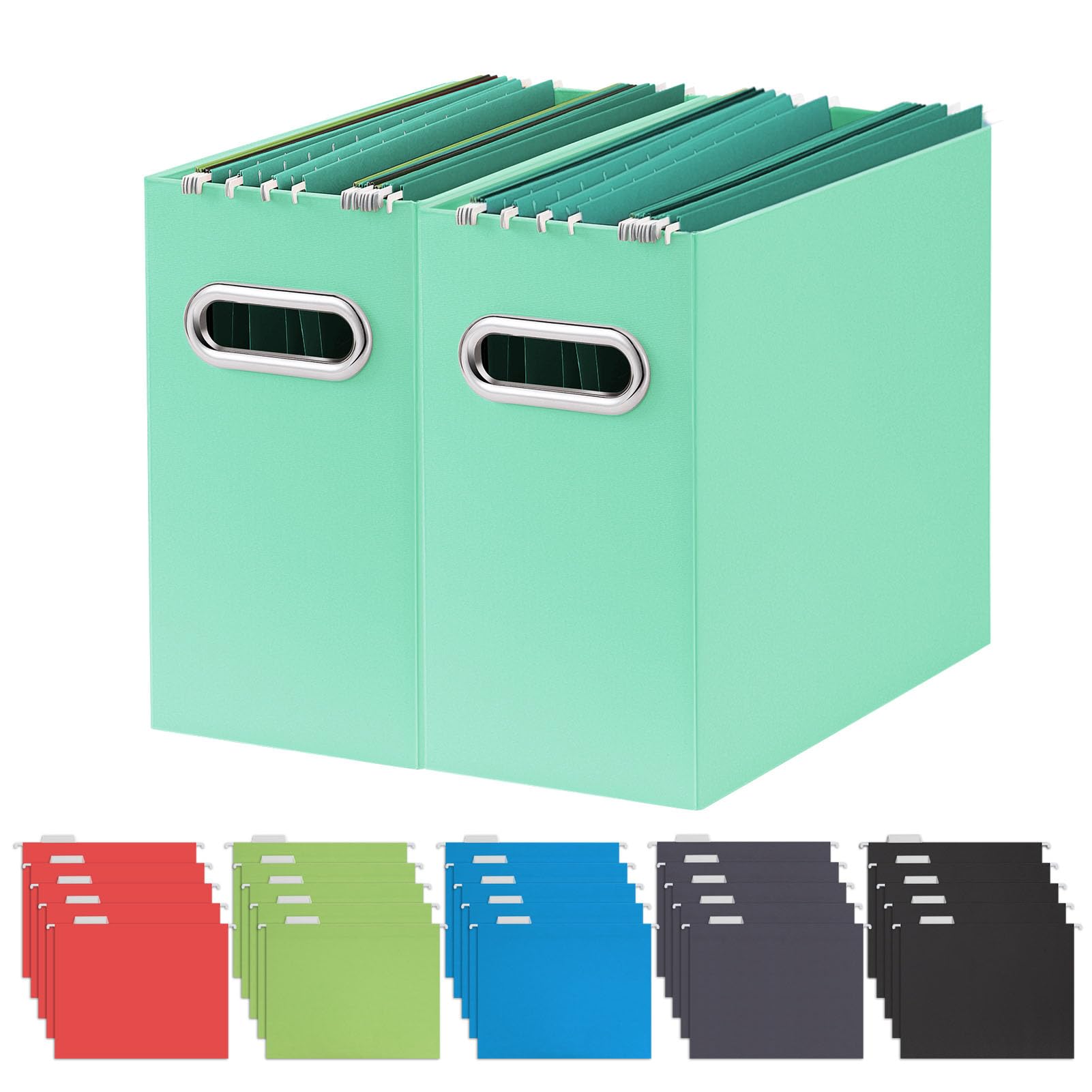 Oterri 2 Pack Mint Green File Organizer, Small Storage Box and 25 Pack Hanging File Folders