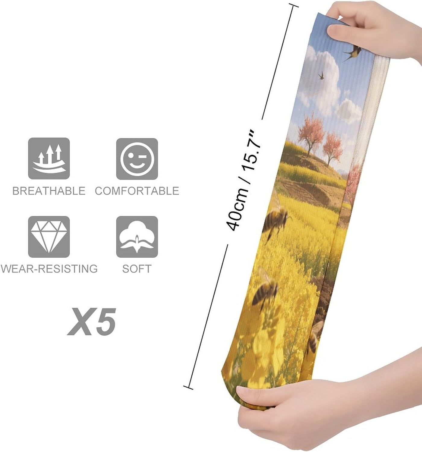Spring Fields Are Busy with Ploughing Crew Socks Cozy Casual Calf Socks Lightweight Long Work Sock Breathable Athletic Sock for Hiking Sports Running 5 Pairs
