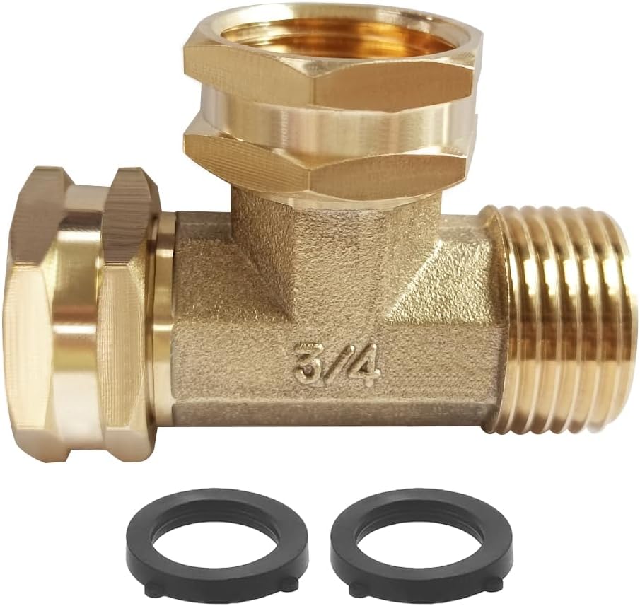Joywayus 3/4 GHT Threaded Brass Swivel Pipe Fitting Tee T 3-way 3/4" GHT Female × 3/4" GHT Female × 3/4" GHT Male Adapter