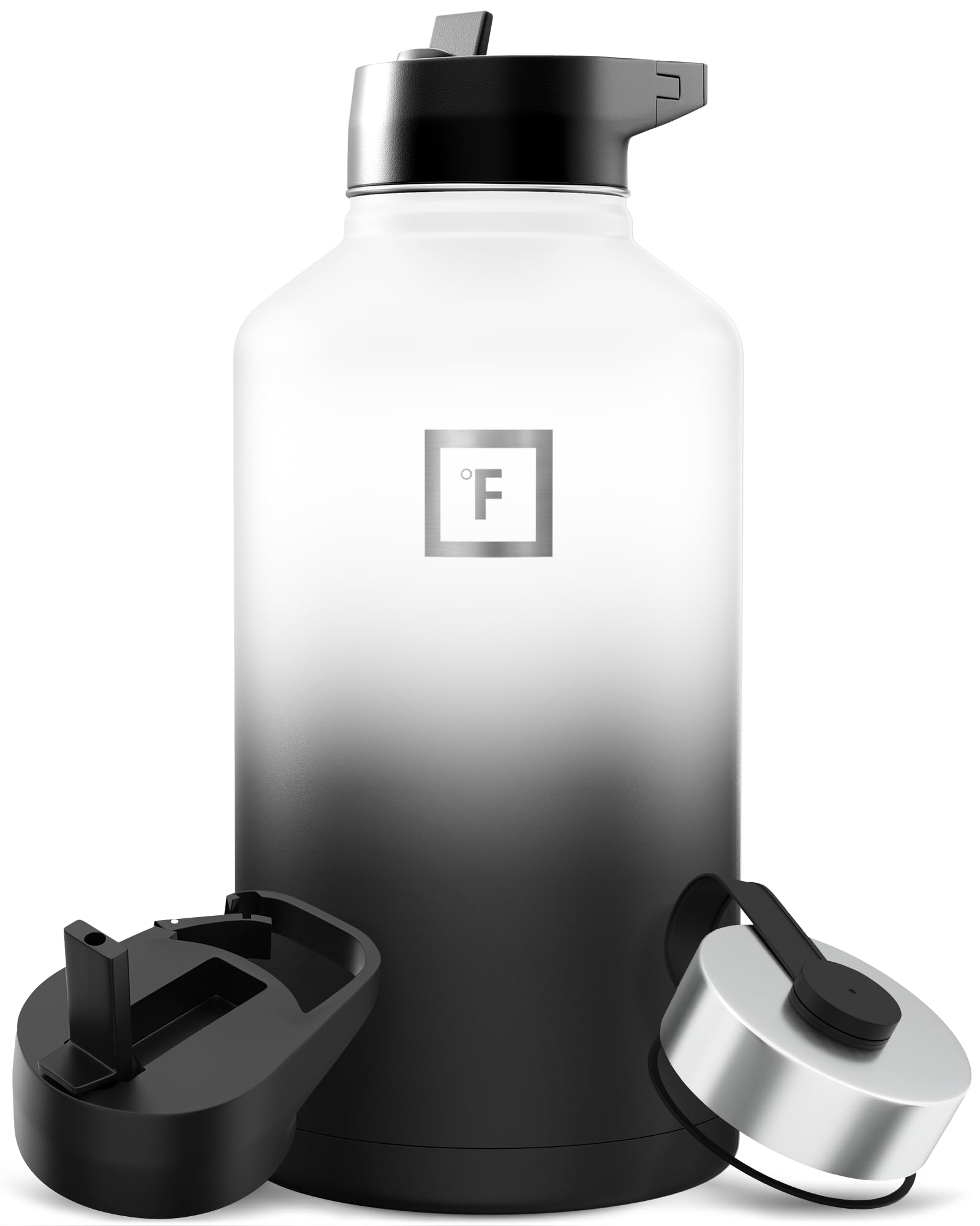 IRON °FLASK Camping & Hiking Hydration Flask with Straw, Wide Mouth Insulated Stainless Steel Sports Water Bottle - 64 oz Day & Night