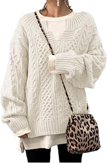 Scapodo Womens Winter Chunky V Neck Long Sleeve Loose Knit Pullover Sweater Fashion Knit Casual Knit Sweater