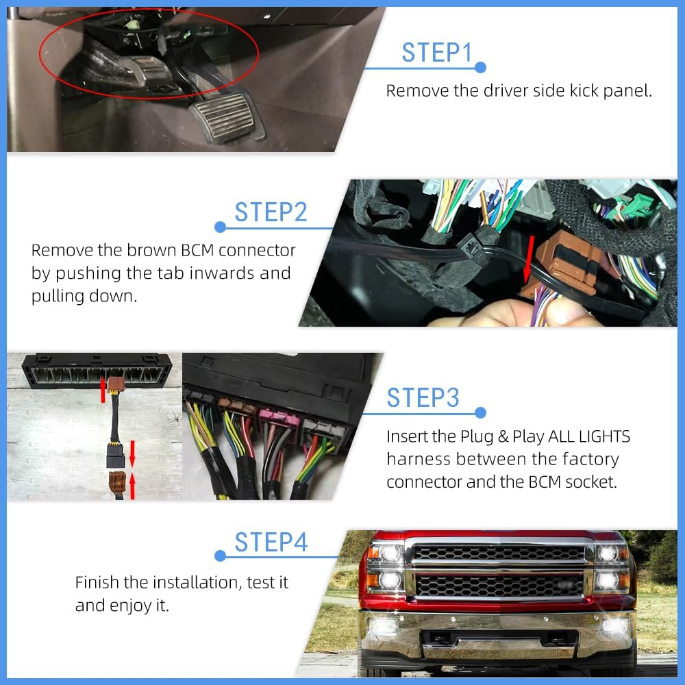 All Lights Mod 6 High Mod for Chevy Silverado 1500 Tahoe Equinox Suburban, GMC Yukon Terrain Sierra 1500, Buick Envision Fog/Low Beams on When High Beams on, Fog Light Always on Plug and Play Module