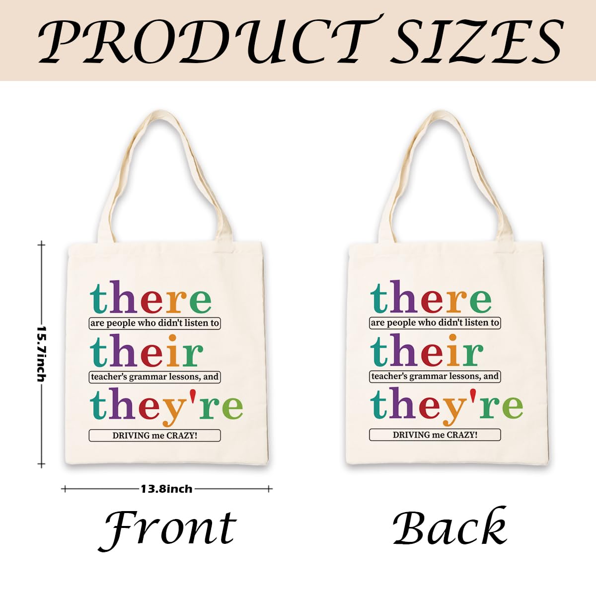WDSXWH Teacher Canvas Totes, Their There They're Canvas Totes for English Teacher, Funny English Teacher Gift, Reusable Cloth Cotton Tote Bags, Casual Cotton Tote Bag for Work, Travel & Daily Use - Image 2