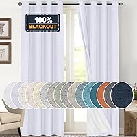Vista 26 de PrinceDeco Cortinas de lino 100% opacas para dormitorio/sala de estar, reducen el ruido, cortinas de ventana con bloqueo de luz, cortinas