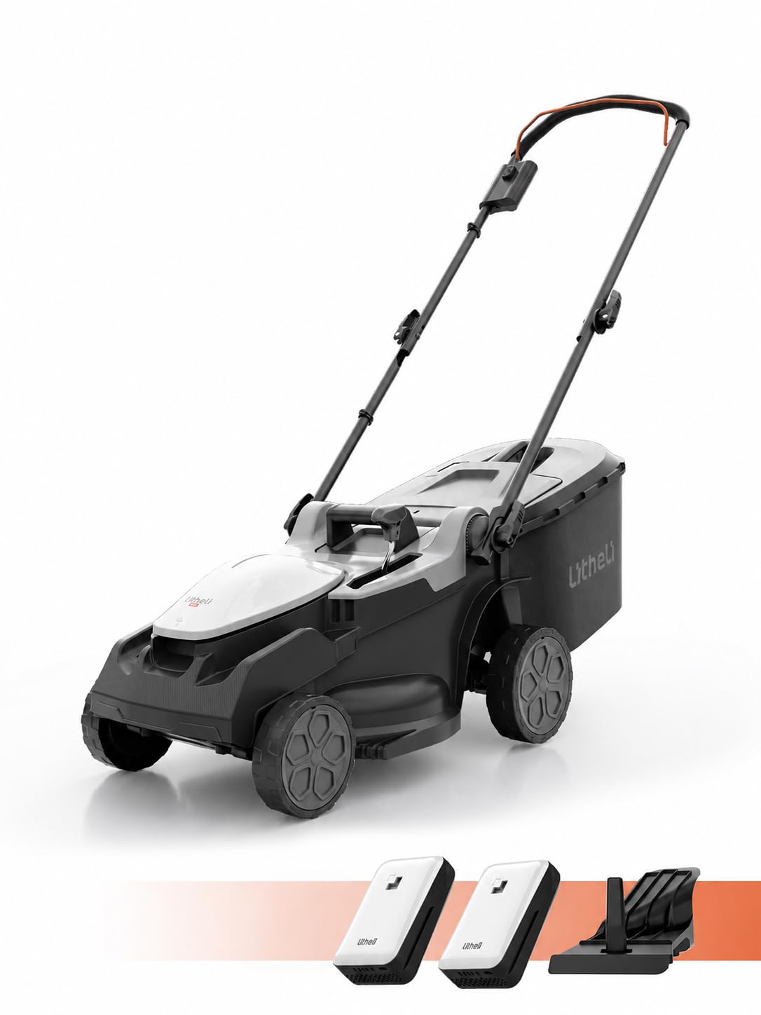 Litheli Akku Rasenmäher, 2 x 20V, 38cm Schnittbreite, Brushless, bis 300 m², 40L Fangkorb, 25-75 mm Schnitthöhe, Rasenmäher Akku inkl. 2 x 4,0 Ah Akkus