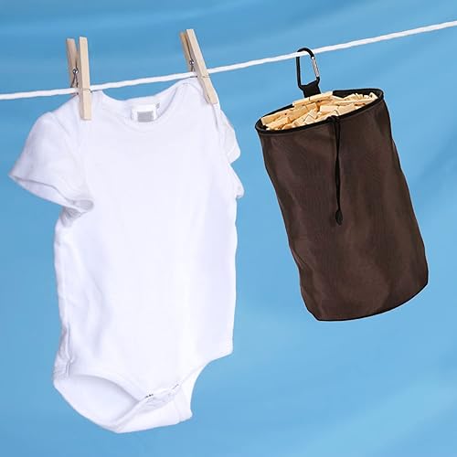 Miniatura 4 de Bolsa de soporte para pinzas para ropa al aire libre, resistente al agua con colgadorcierre de cordón (café)