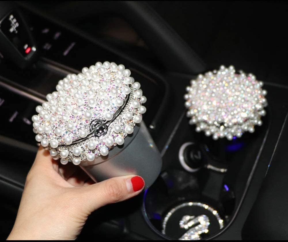 Korean Pearl Diamond Car Ashtray Multi-Purpose Car with Personality Car Interior Decoration Car Products Ashtray 8X9cm(Color:Silver)