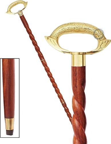 Bastón de madera de palisandro con mango de latón dorado, regalo para hombres y mujeres, 37 pulgadas, OPK