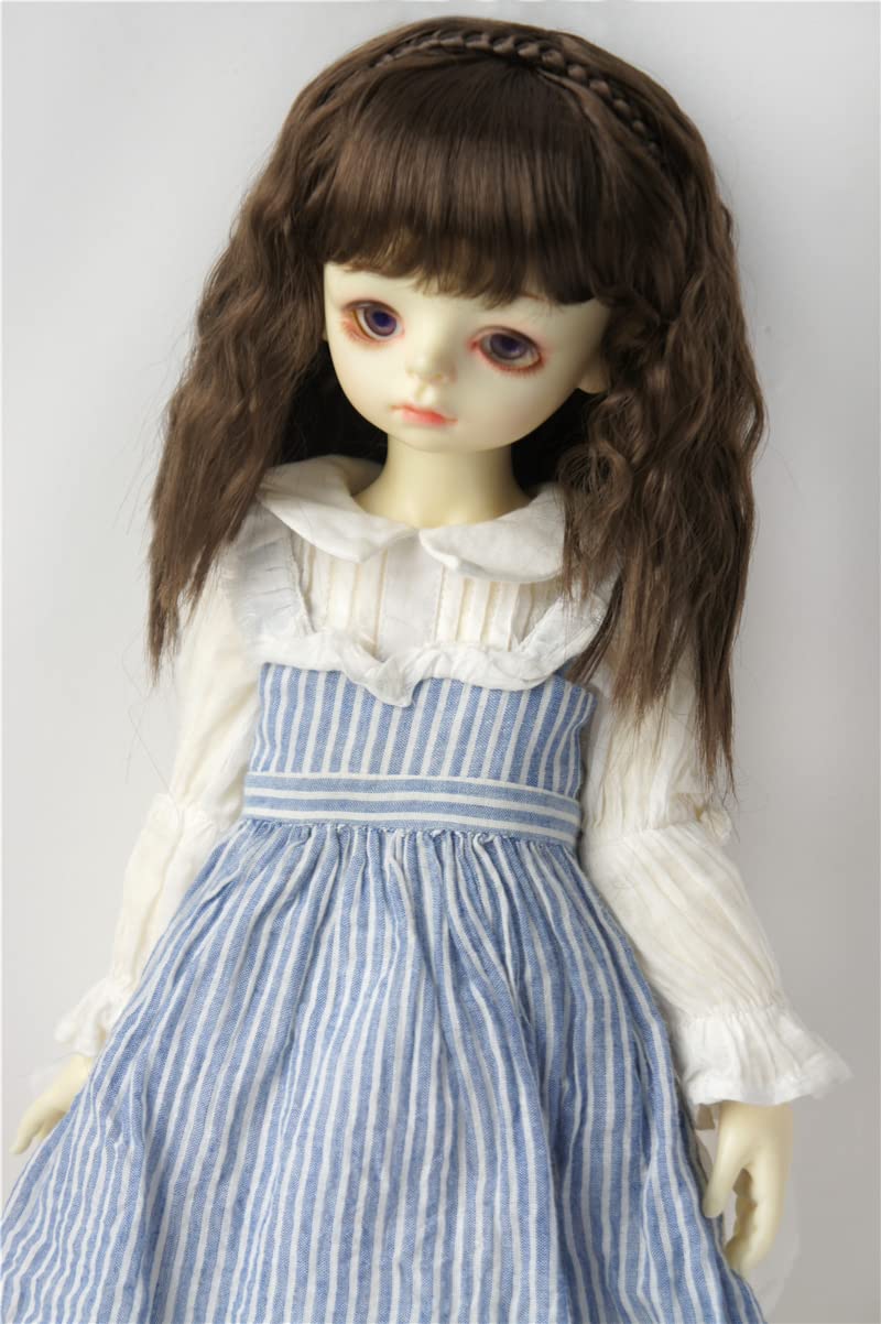 wigs JD633 Princess Curl with Lovely braiding band Synthetic mohair BJD wig Blythes accessories (Medium Brown, 8-9inch)