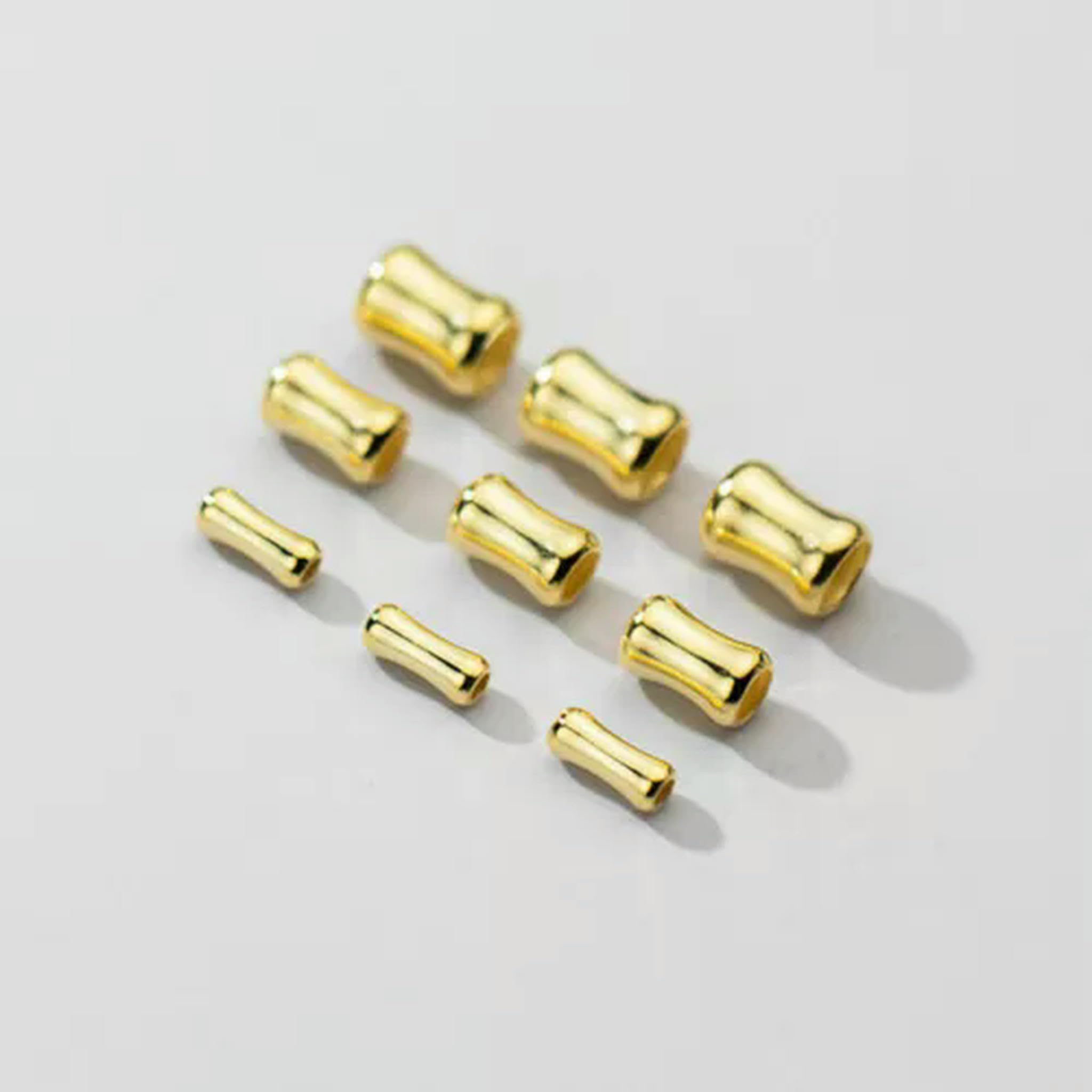 Knochenförmige Spacer-Röhrchenperlen aus 925er Silber, A2913-Gold-B, 2,5 x 6 mm, 100 Stück