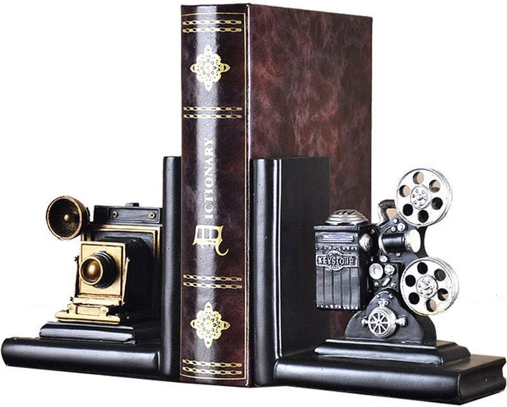 Shelf Book Ends Camera Movie Projector Bookends Heavy Vintage Storage Hipster Office Study CDs DVDs Travel Exploration Gifts Decoration Organiser