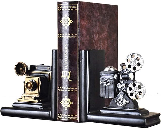 E-isata Shelf Book Ends Camera Movie Projector Bookends Heavy Vintage Storage Hipster Office Study CDs DVDs Travel Exploration Gifts Decoration Organiser