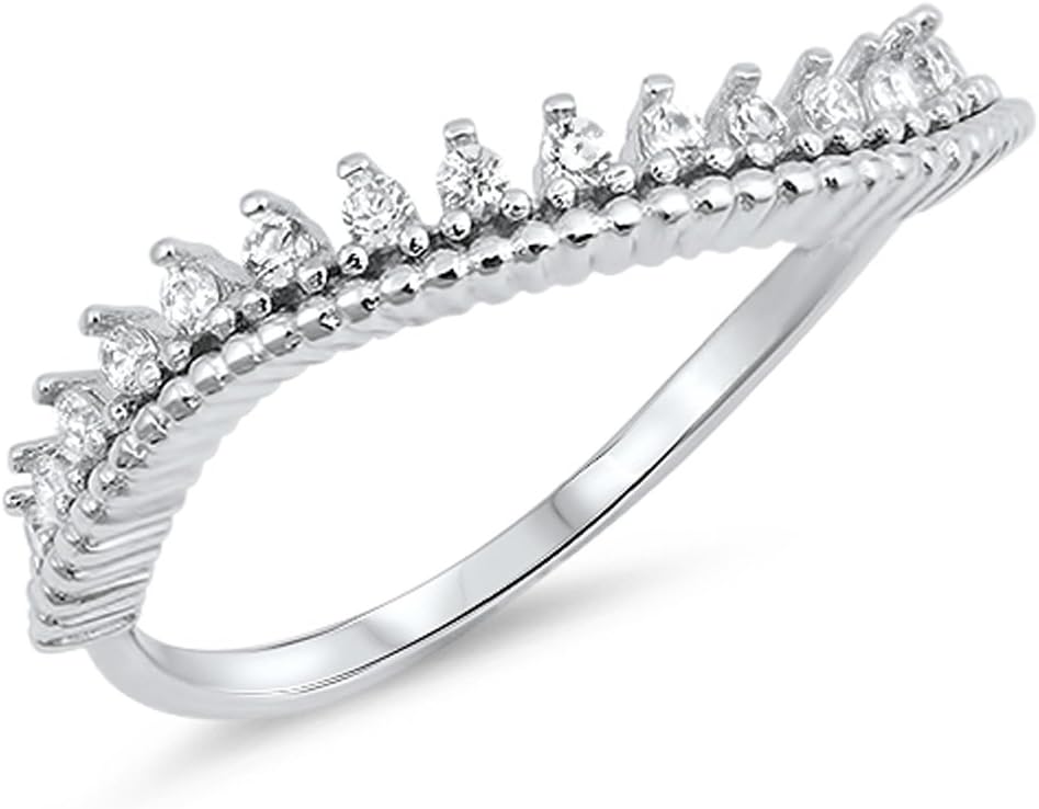 White CZ Wave Curve Thumb Tiara Ring New .925 Sterling Silver Band Sizes 4-10