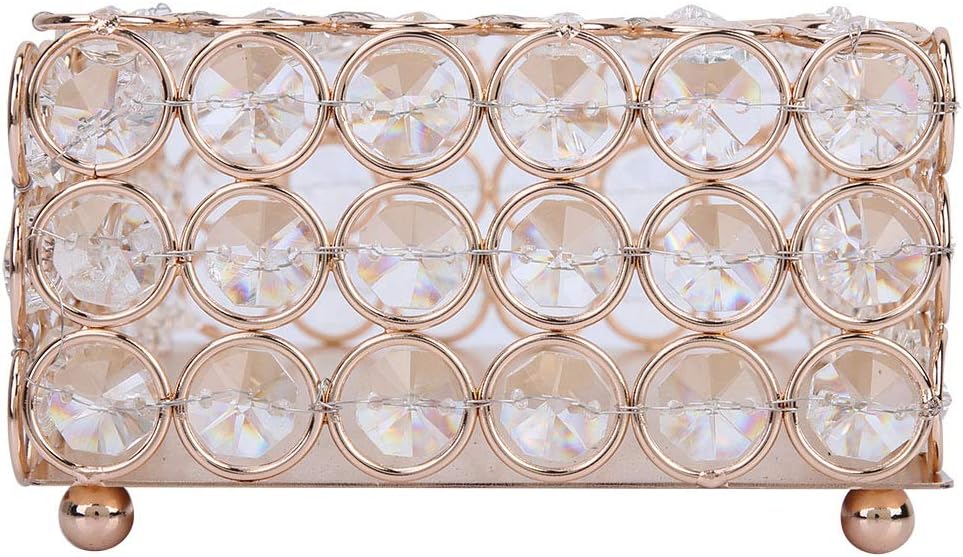 Rectangular Tissue Box Cover, Crystal Decorative Tissue Box Napkin Holder Toliet Paper Box Crystal Paper Container for Dining Room, Living Room, Bedroom, Bathroom, Office(Gold)