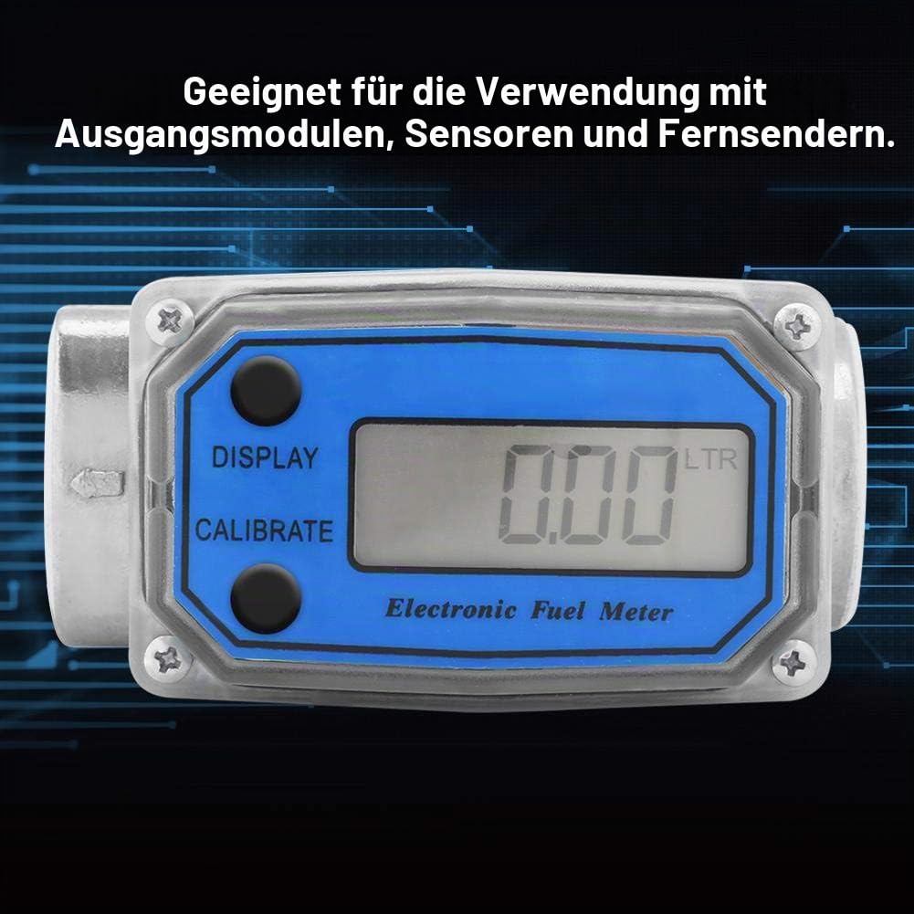 Turbine Meter Mini Digital Turbine Durchflussmesser Dieselkraftstoff Durchflussmesser 15-120L 1"NPT(Blau)