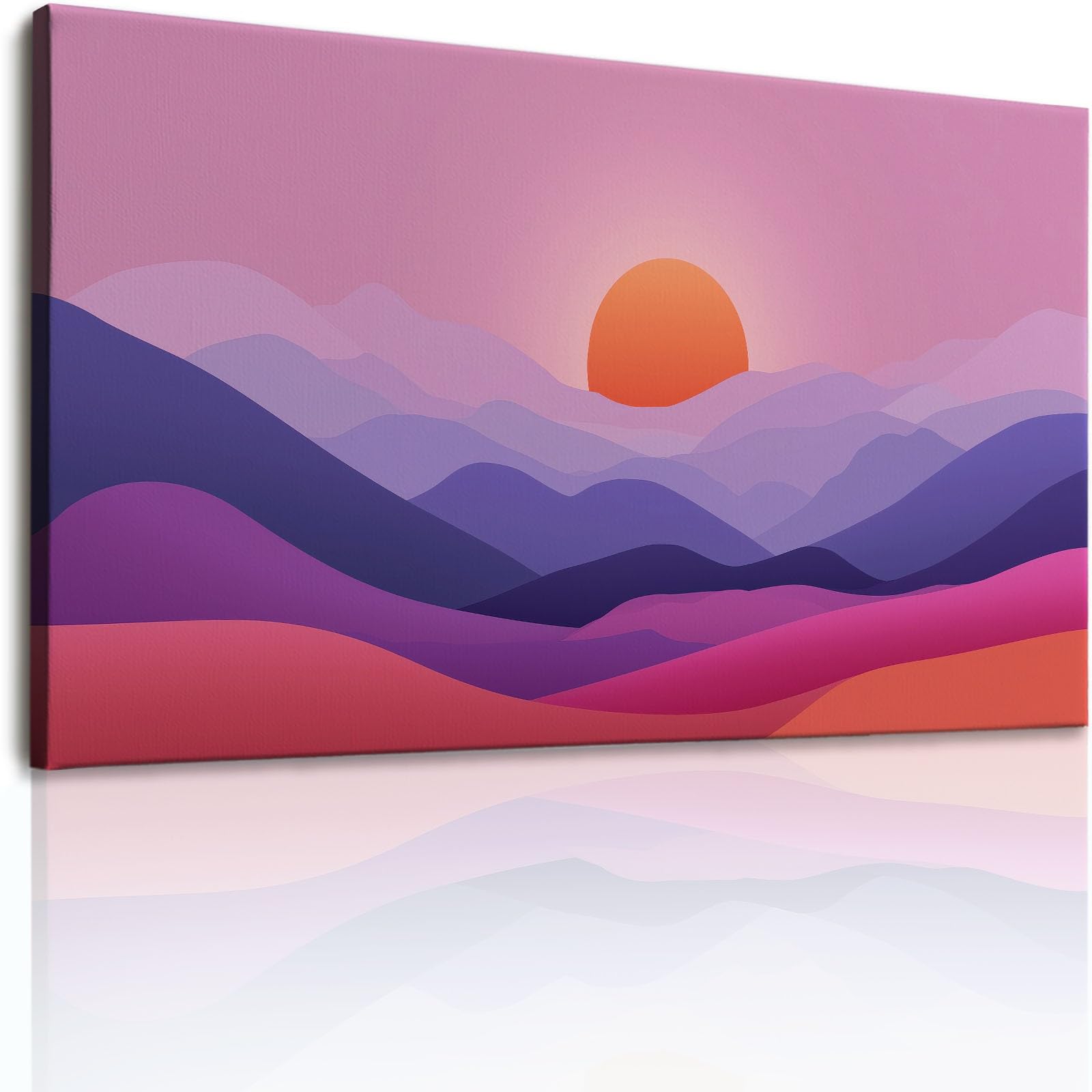 Generisch Cuadro sobre lienzo de 60 x 40 cm, para dormitorio, baño, decoración de pared, salón, vintage, montaña, sol, cuadro de pared, paisaje abstracto, póster sin marco, color rosa y lila