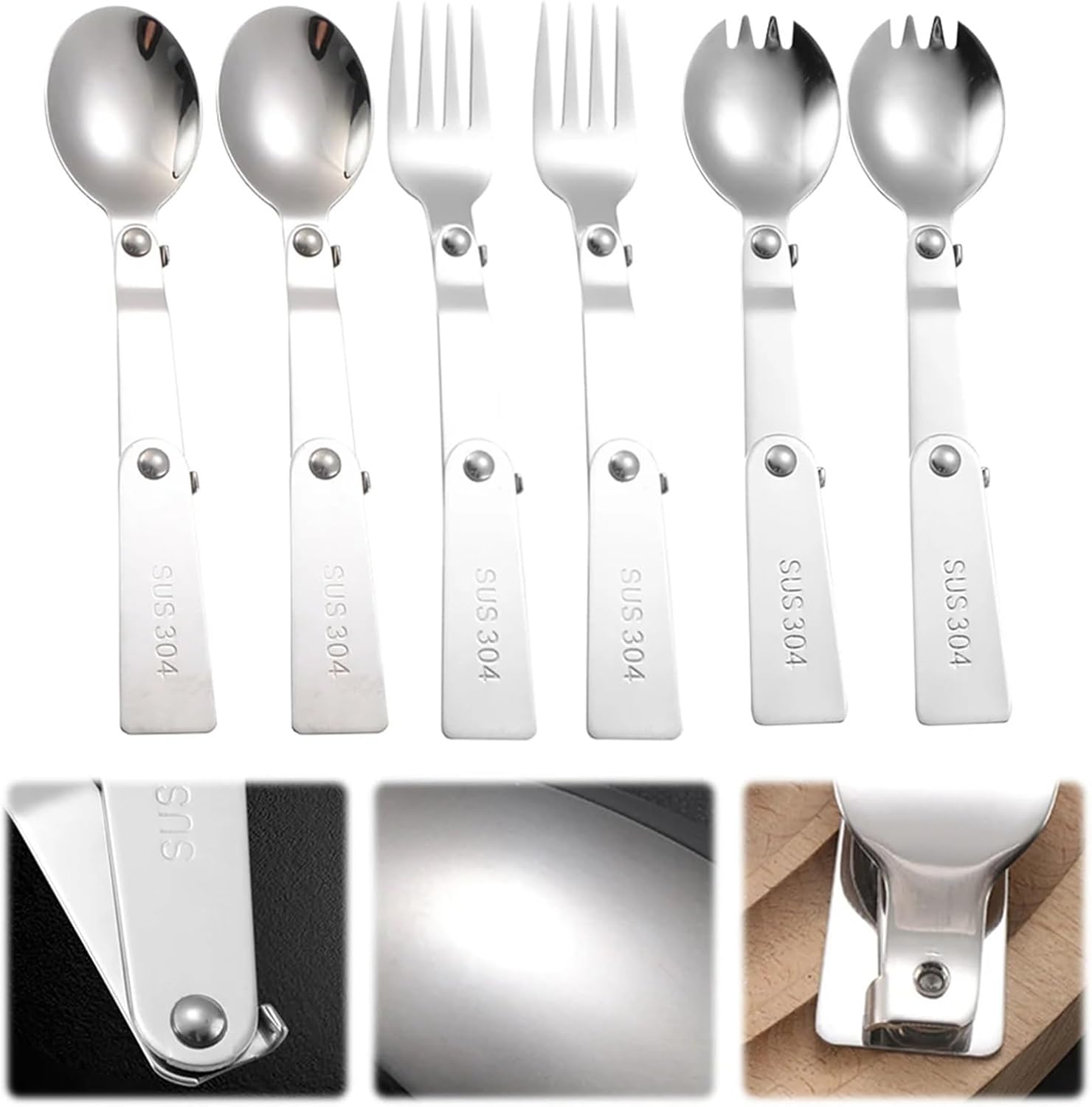 Folding Spoons 12Pcs Travel Portable Folding Spoon Fork Set, 304 Stainless Steel Compact Foldable Spork for Camping Hiking for Thermos Container Food Containers(Fork)