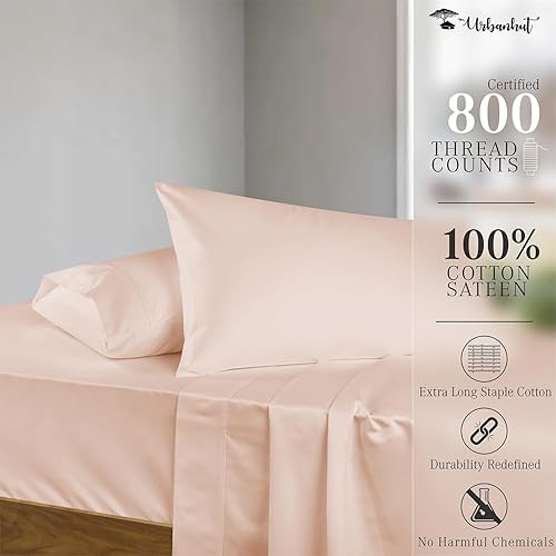 Miniatura 2 de URBANHUT Juego de sábanas de algodón egipcio de 800 hilos tamaño King, juego de sábanas de 4 piezas para ropa de cama tamaño King, sábanas de hotel