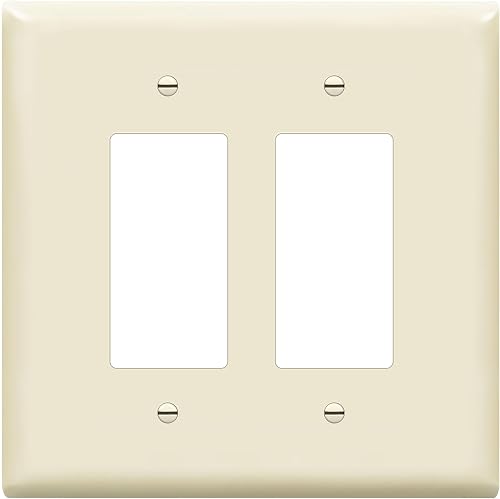 ENERLITES Double Decorator Switch Cover, Two Gang Outlet Wall Plate, Gloss Finish, Oversized 2-Gang 5.50'' x 5.50'', Unbreakable Polycarbonate Thermoplastic, UL Listed, 8832O-LA, Light Almond