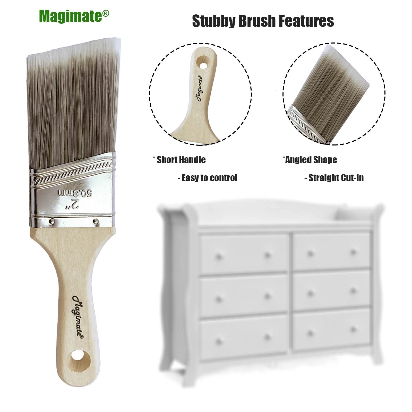 Magimate Pennelli angolari da 5,1 cm, confezione da 12 pezzi, con manico corto in legno e setole sintetiche per dipingere finestre, battiscopa, armadi, recinzioni e pareti